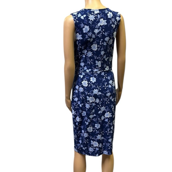 Banana Republic Blue Floral Faux Wrap Tie Waist Sleeveless Stretch Midi Dress XS - Picture 5 of 9
